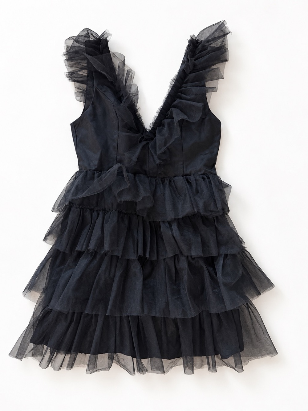 Lulu's Black Tiered Ruffle Tulle Dress